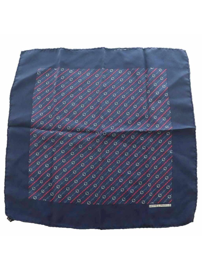 Hermes Carre 55 Scarf Belt Pattern All Bandana Silk Navy Red Ss